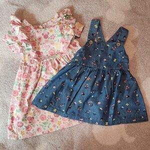 Disney Pink Floral Ruffle Dress with Blue Denim Pinafore